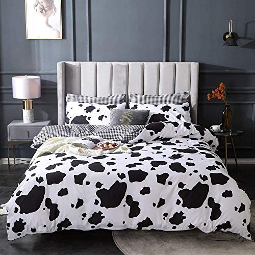 Homewish Juego de ropa de cama infantil con dibujo de vaca y funda nórdica en blanco y negro para cama de 2 piezas, reversible, 135 x 200 cm