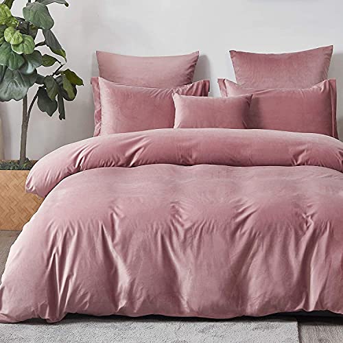Sedefen Ropa de cama de invierno cálida de 220 x 240 m, franela rosa vieja, tacto de cachemira, mullida, funda nórdica de franela para cama doble y 2 fundas de almohada de 80 x 80 cm, con cremallera