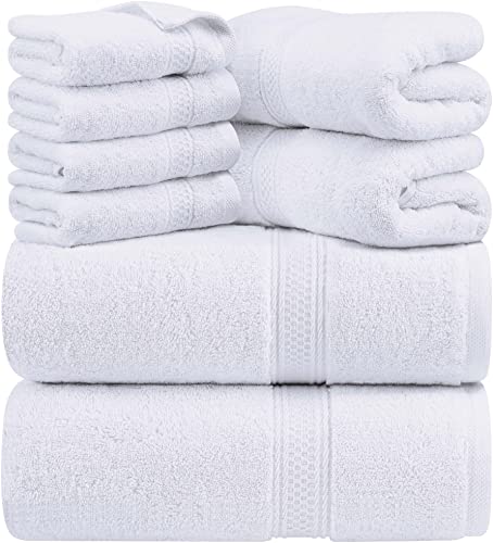 Utopia Towels - Juego de Toallas Premium de 8 Piezas; 2 Toallas de baño, 2 Toallas de Mano y 4 toallitas - Algodón - Calidad del Hotel, súper Suave y Altamente Absorbente (Blanco)