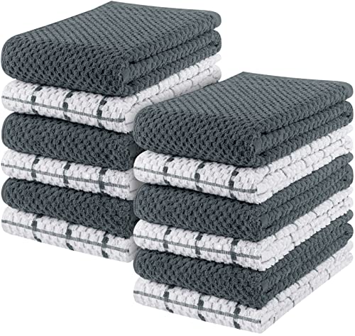 Utopia Towels Toallas de Cocina, 38 x 64 cm, 100% algodón Hilado en Anillo, Toallas de Plato súper Suaves y absorbentes, Toallas de té y Toallas de Barra, (Paquete de 12) (Gris y Blanco)