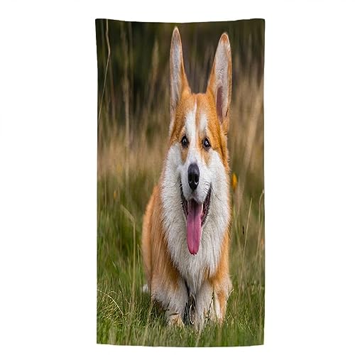 Boceoey Toalla de Playa Corgi Toallas Playa de Microfibra, Toalla de Baño Antiarena Secado Rapido, Toallas Playa para Piscina Gimnasio Sauna Viaje, 80x160 cm Perro