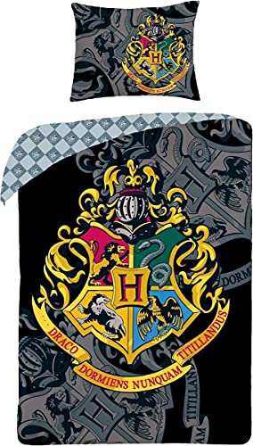 Halantex Harry Potter Juego de Ropa de Cama, 140 x 200 cm, Funda nórdica de 70 x 90 cm, Funda de Almohada, 100% algodón, Ron Hogwarts, Hermione Ravenclaw Hufflepuff