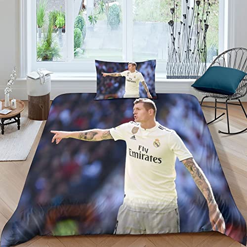 Toni Kroos Juego De Ropa Cama, 3 Piezas con 2 Fundas De Almohada,Real Madrid Football Star, Suave Microfibra, Real Madrid Football Star con Cremallera Single（135x200cm）- 100% Suave Microfibra