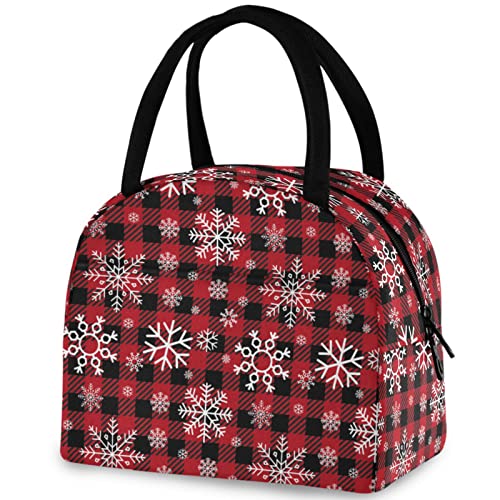 Bolsa de almuerzo reutilizable con diseño de copos de nieve de Navidad con diseño de copos de nieve con bolsillo frontal, bolsa térmica aislada para el regreso a la escuela, trabajo, picnic, viajes, p