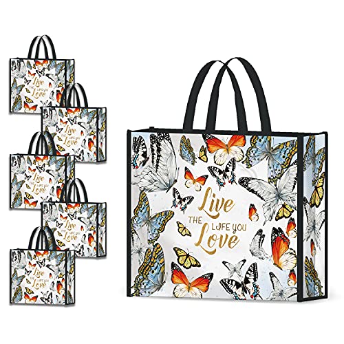 NymphFable 5 Pcs Tote Bag Reutilizables Vistoso Mariposas Bolsas para Comestibles Grande Bolsa Compra