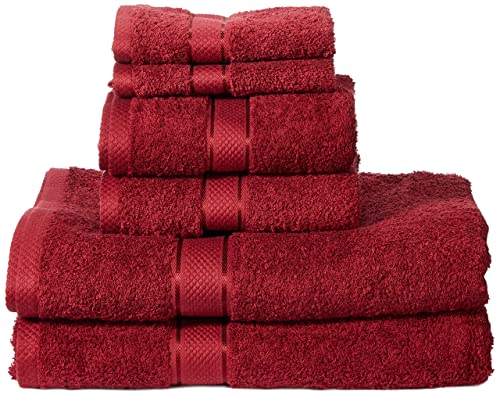 Amazon Basics - Juego de toallas (colores resistentes, 2 toallas de baño, 2 de manos y 2 para bidé), color rojo