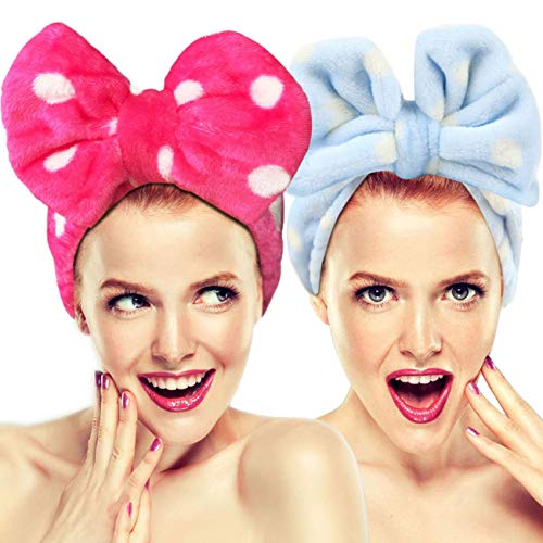 2 cintas elásticas Hairizone para el pelo con lazo, para lavarse la cara; Bonita cinta con textura de toalla para el pelo, maquillaje, ducha, spa, masaje y deportes