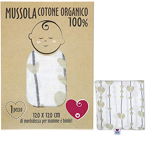 Muselina de bebé de algodón suave y orgánico para niños y bebés. Ideal como toalla de cama, manta para cunas, cochecitos. 100 % hipoalergénico, 120 x 120 cm. Incluye caja de regalo.
