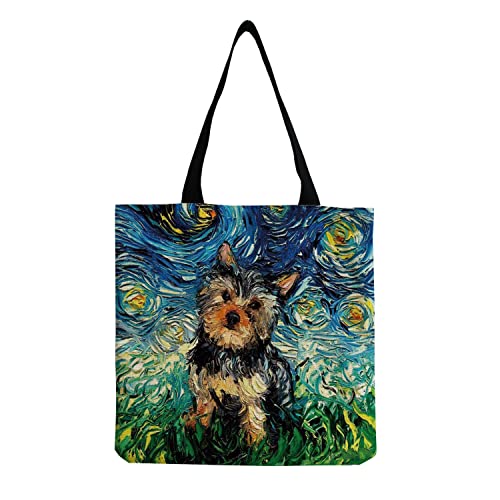 HUIKDY Bolso con estampado de perro y estrella con pintura al óleo, bonito bolso de hombro escolar para mujer, regalo para estudiante, bolso de playa, bolso de compras, bolso de mano BP46