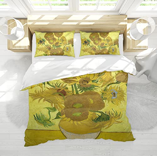 Wewoo Home Van Gogh's Sunflower Funda de edredón 3 Pieces Sets Fluffy Yellow Comforter Cover Print Luxury Duvet Quilt Cover Ultra Soft Breathable Bedding 230x220cm