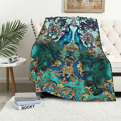 Elegante manta de franela ultra suave de pavo real, 40 x 60 pulgadas