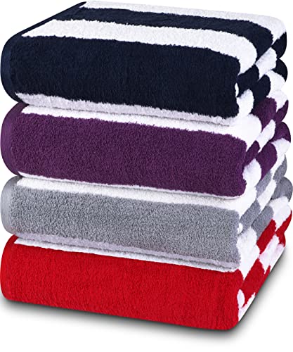 Utopia Towels - Toallas de Playa a Rayas Cabana Paquete de 4 (76x152cm) 100% Algodón Hilado en Anillos Toallas de Piscina Grandes, Suaves y de Secado Rápido (Rojo, Azul Marino, Gris, Ciruela)
