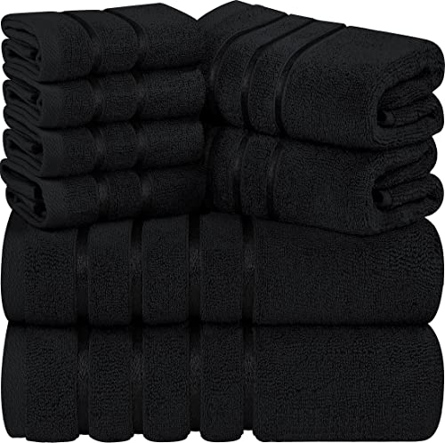 Utopia Towels - Juego de Toallas Negro 8 - Pieza, Toallas de Rayas de Viscosa - Ring Spun de algodón - Toallas de Alta absorción (Paquete de 8)