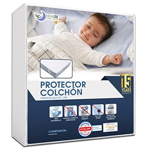 Protector Colchon 80x160 Antiacaros Made in EU & Oeko Tex Dreamzie - Funda Colchon Impermeable 4 Esquinas Elásticas