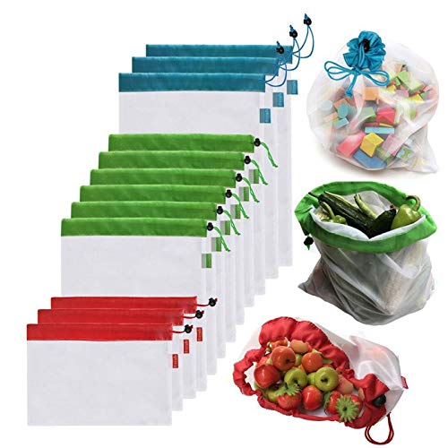 5 bolsas reutilizables de malla para productos, bolsas de almacenamiento ecológicas lavables   para compras de comestibles, frutas, verduras, juguetes, artículos diversos 20x30cm