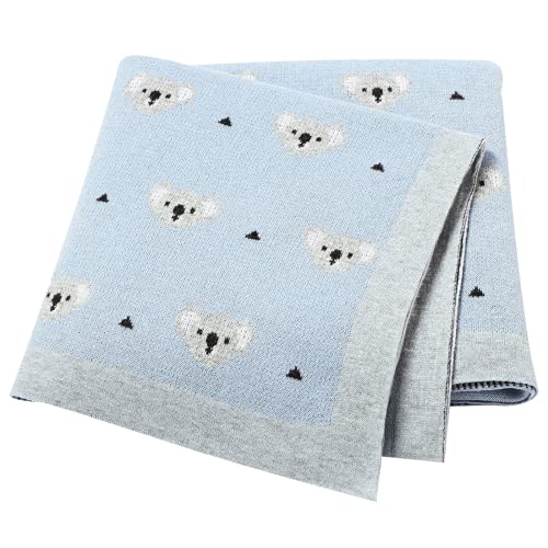 Manta de bebé para recién nacidos 100% algodón suave mantas de punto niño niñas edredón Koala 100x80cm azul claro