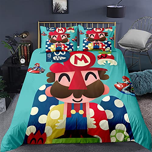 Super Mario Bros - Juego de cama (funda nórdica de 135 x 200 cm y 2 fundas de almohada de microfibra,Mario5-135x200cm+50x75cmx2