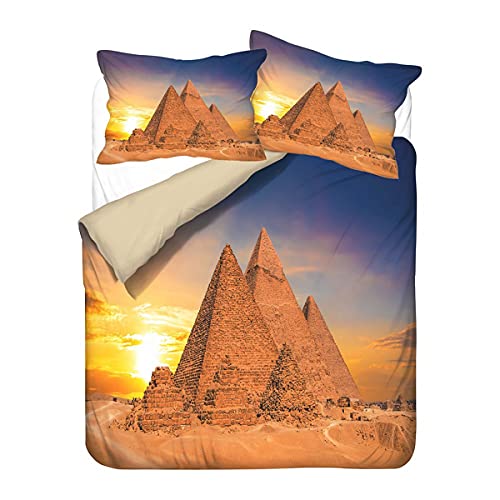 Juego de ropa de cama con impresión de pirámide egipcia en 3D, juego de funda de edredón de microfibra individual y grande, juego de tres piezas
