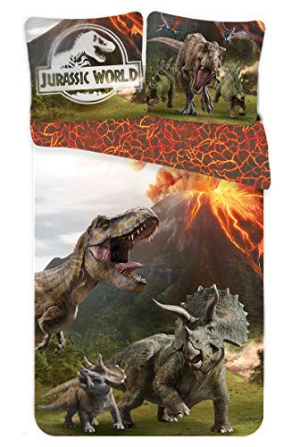 Jurassic World - Juego de funda nórdica (140 x 200 cm, funda de almohada de 65 x 65 cm), diseño de dinosaurios