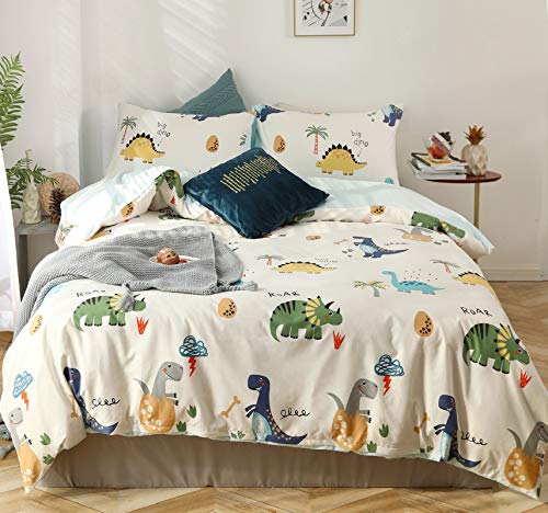 GETIYA Ropa de cama para bebé, 100 x 135 cm, algodón, diseño de dinosaurios, funda de edredón reversible, con funda de almohada, 40 x 60 cm, para niños y niñas, cama individual