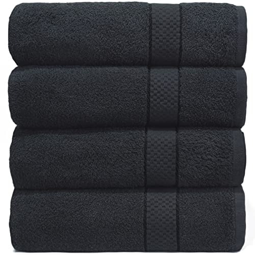 Casabella - Juego de 4 toallas de baño grandes de algodón egipcio peinado, tamaño grande., 100% algodón, negro, 4 Bath Sheet