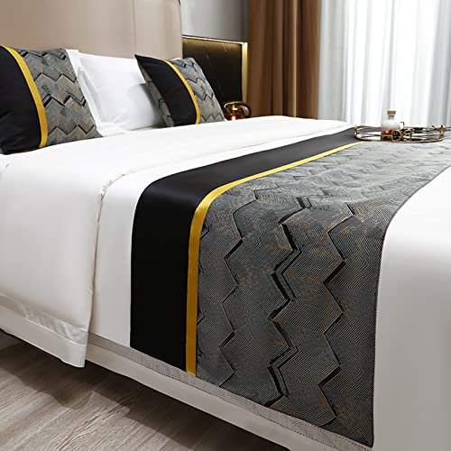 Camino de cama con geometría ondulada, bufandas para dormitorio, hotel, retro, toalla de cama, protección para cama individual/doble/king, color negro, 45 x 210 cm