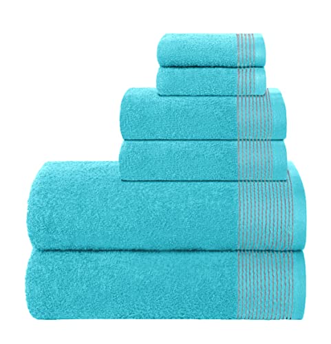 GLAMBURG Juego de 6 toallas de algodón ultrasuaves, incluye 2 toallas de baño extragrandes de 70 x 140 cm, 2 toallas de mano de 40 x 60 cm y 2 camas de lavado de 30 x 30 cm, azul turquesa