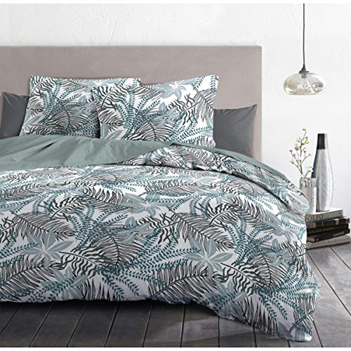 Home Linge Passion | Funda nórdica - 3 Piezas | 100% algodón - 57 Hilos | 2 Personas - 220x240 cm | Amazonia - Blanco Y Gris