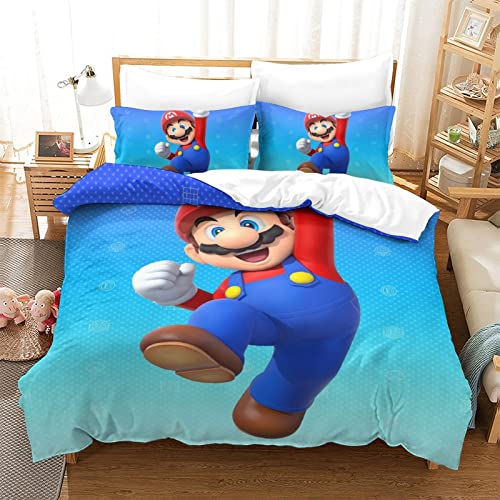 Super Mario 3 Piezas Ropa De Cama Lujo Funda Nórdica Conjunto para El Hogar,3 Piezas Funda Nórdica Conjunto Reversible Impresa Sábanas Fundas Twin（173x218cm）