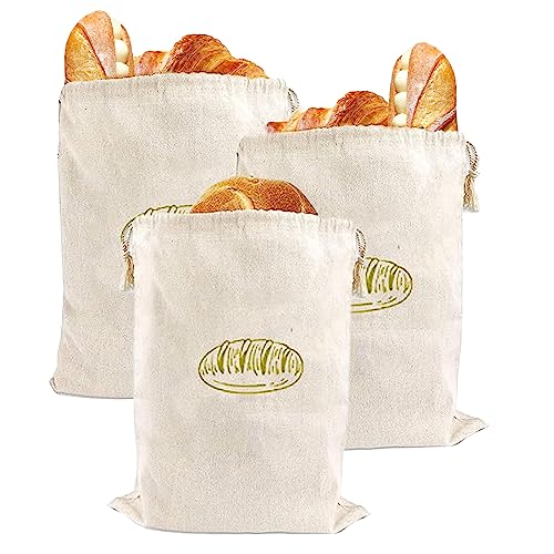 Elitecran Bolsas de pan de lino, reutilizables, con cordón, (30 x 40 cm), juego de 3 unidades, de lino