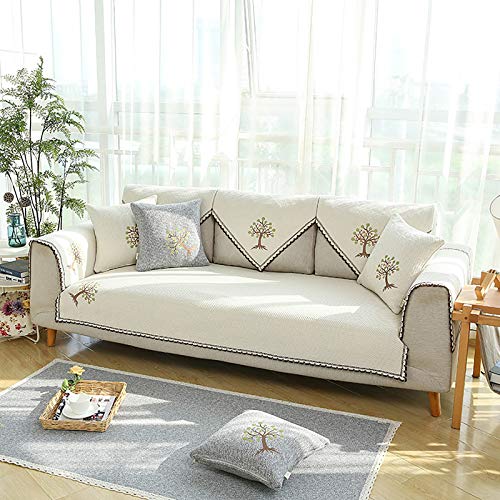 XM&LZ Funda de sofá seccional de lino sostenible, funda de sofá seccional de esquina, lavable, protector de muebles, decoración de encaje, blanco, 70 x 150 cm, rectangular