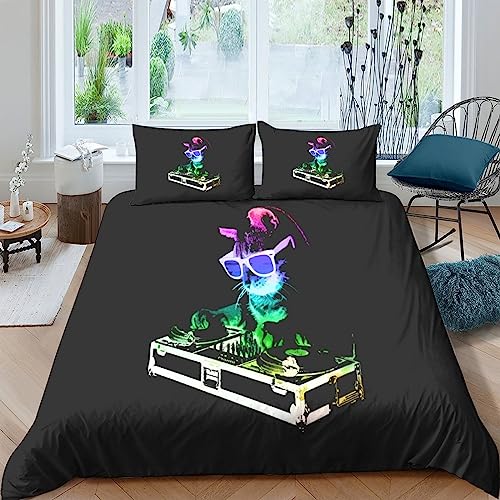 Cute Cats Juego De 3D Edredón Ropa De Cama De Neon Cat Funda De Almohada De Nórdica De con Cremallera Suave Y Agradable Microfibra para Ni?as Y Ni?os King（220x240cm）