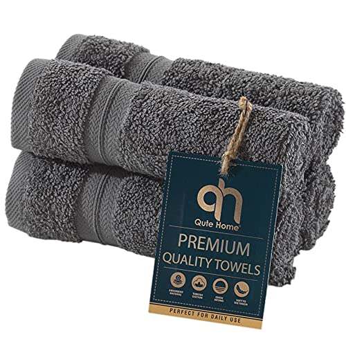 Qute Home Bosporus Collection - Juego de 4 toallas de algodón turco de calidad premium para baño, secado rápido, toalla turca suave y absorbente, incluye 4 paños de lavado (gris)