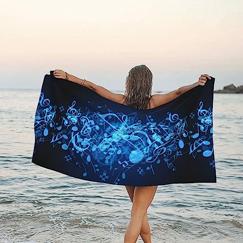 JCAKES Toalla de playa azul notas musicales toallas de baño de microfibra de secado rápido toalla manta súper absorbente suave 160 x 80 pulgadas para natación, deportes, viajes