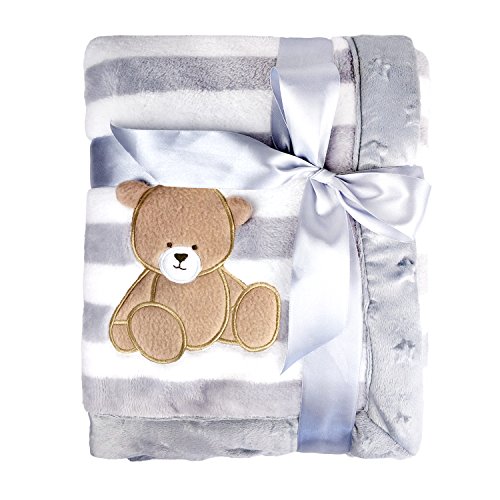 Manta de franela gruesa de lujo para bebés, felpa de felpa suave y cálida de 75 x 100 cm, manta infantil de doble capa para cochecito o cuna recién nacido (oso gris)