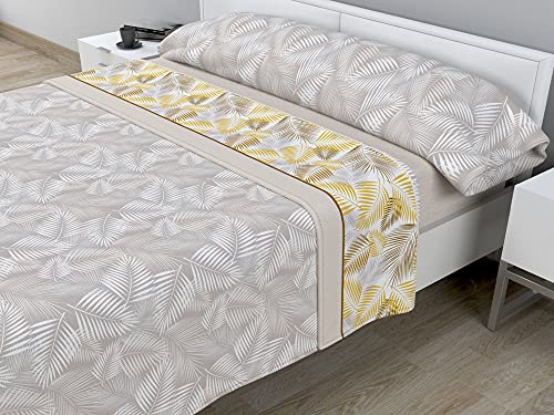 Cabello Textil Hogar - Juego de sábanas térmicas de Pirineo - 3 Piezas - 110 Gr/m2 - Mod. Hojas (Beige, Cama de 135 cm (135_x_190/200 cm))