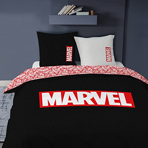 CTI Marvel Home Identity - Juego de Cama (100% algodón, 3 Unidades, 240 x 220 cm), Color Negro y Rojo