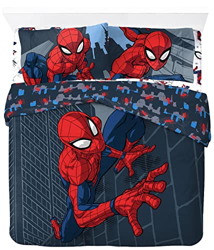 Jay Franco Marvel Spiderman City Streets - Juego de ropa de cama doble de 4 piezas, 100% algodón, incluye funda de edredón, sábana bajera y fundas de almohada