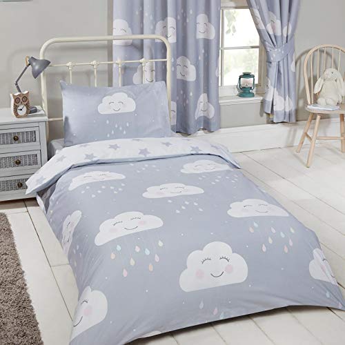 Price Right Home - Estrellas de nubes felices juego de funda nórdica y funda de almohada para niños pequeños - 120cm x 150cm / 42cm x 60cm