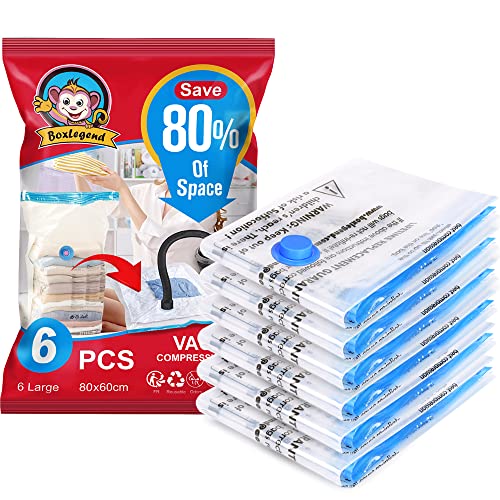 BoxLegend Bolsas de Almacenamiento al vacío, 6 Piezas (6XL*100x80cm) Bolsa de Ropa al vacío Que Ahorra Espacio para Guardar Ropa, Ropa de Cama, edredones, Almohadas, Mantas, sábanas, Cortinas