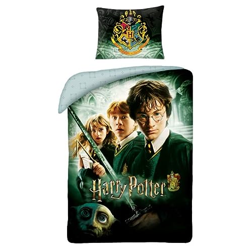 Juego de cama con diseño de Harry Potter, Ron y Hermione, funda nórdica de 140 x 200 cm y funda de almohada, 100 % algodón