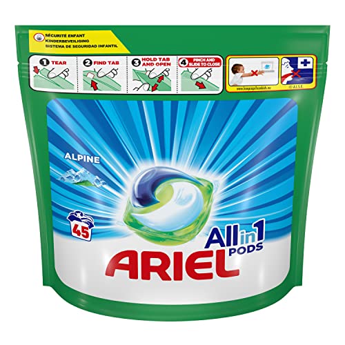 Ariel Pods Detergente Lavadora Cápsulas, 90 Lavados (Pack 2 x 45), Fragancia Frescor Los Alpes