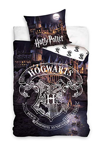 Potter Harry Juego de ropa de cama infantil, funda nórdica de 140 x 200 cm y funda de almohada de 63 x 63 cm, algodón