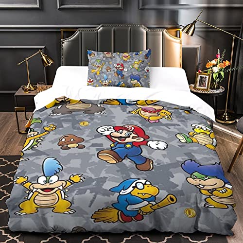 The Super Mario Bros Movie Funda Nórdica Juego De Ropa De Cama Individual De Microfibra, Funda Nórdica De Mario Forever 3D Y Funda De Almohada, Funda Nórdica De Invierno Suave para Hombres, Mujeres Y