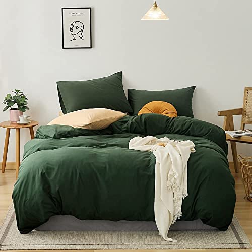CoutureBridal Ropa de cama de 200 x 220 cm, color verde oscuro y verde oscuro, juego de ropa de cama de microfibra cepillada, romántica, funda nórdica de cama doble con cremallera y 2 fundas de
