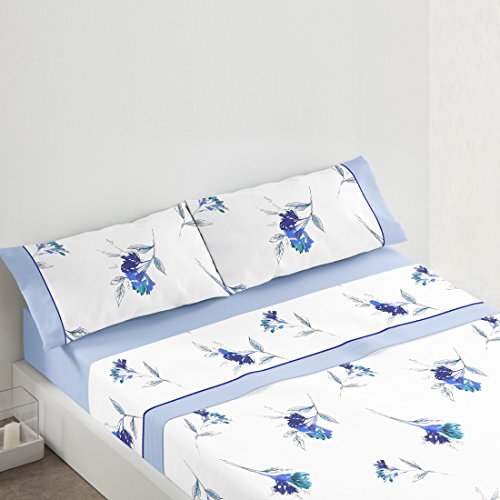 Burrito Blanco - Juego de sábanas 684 Azul de cama de 105x190/200 cm