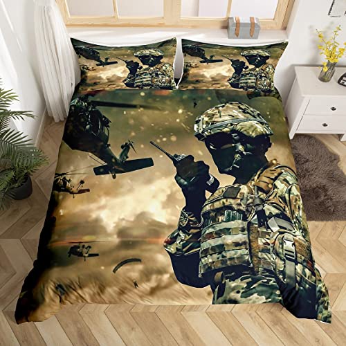 American Soldier - Juego de cama (220 x 240 cm), diseño de helicóptero, diseño militar, tema con 2 fundas de almohada