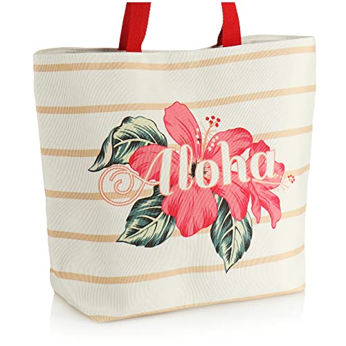 com-four® Bolsa de playa - Bolso de compras - Bolsa de piscina para artículos de playa - Bolso de hombro para la playa (beige - Aloha)
