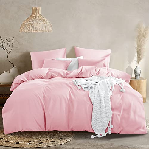 RUIKASI - Funda nórdica de 220 x 240 cm, color rosa - Juego de cama de 220 x 240 cm, con cremallera para 2 personas, juego de funda nórdica de microfibra con 2 fundas de almohada de 65 x 65 cm
