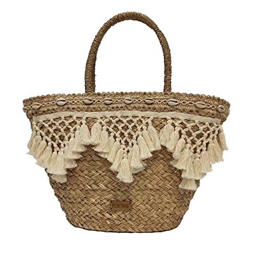 For Time Bolsa, Capazo de Playa para Mujer Suna Natural Women's, 29x21x29 cm